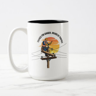Journeyman Lineman Hero Sunset Illustration Two-Tone Coffee Mug