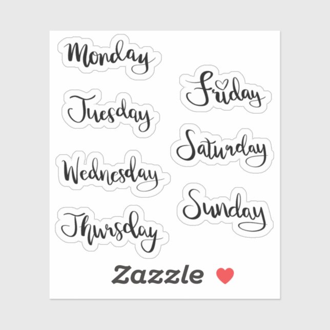 Jours de la semaine autocollants (Feuille)