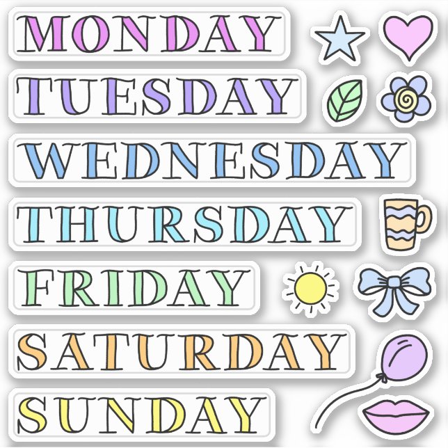 Jours de la semaine et Doodles Stickers Coupe pers (Devant)