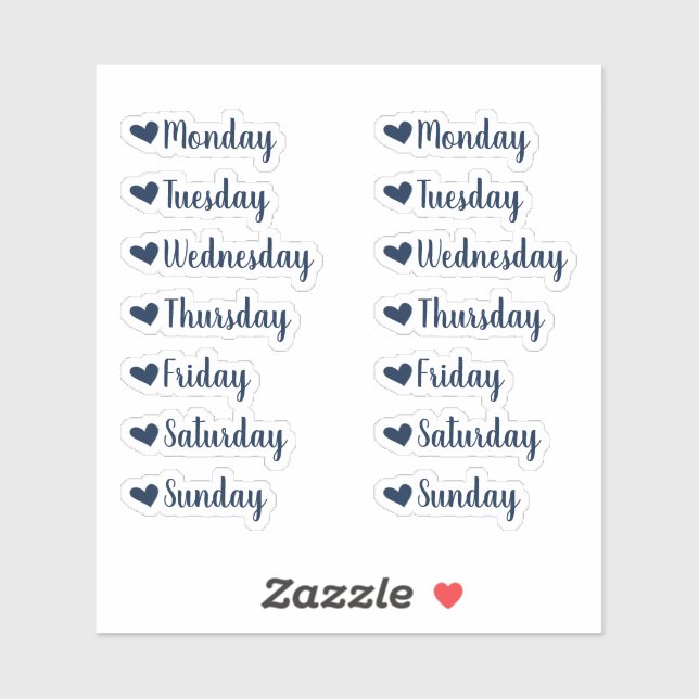 Jours de la semaine Stickers Marine Blue Heart Pla (Feuille)