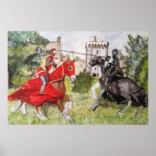 Joust médiéval contre une affiche de château (Devant)