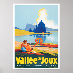 Joux lake Switzerland vintage travel Poster