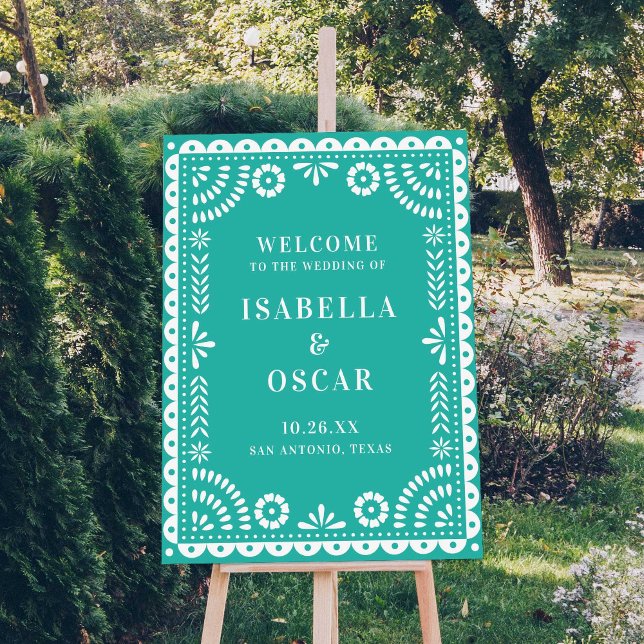 Jovely Aqua Papel Picado Mariage Affiche de bienve (Créateur téléchargé)