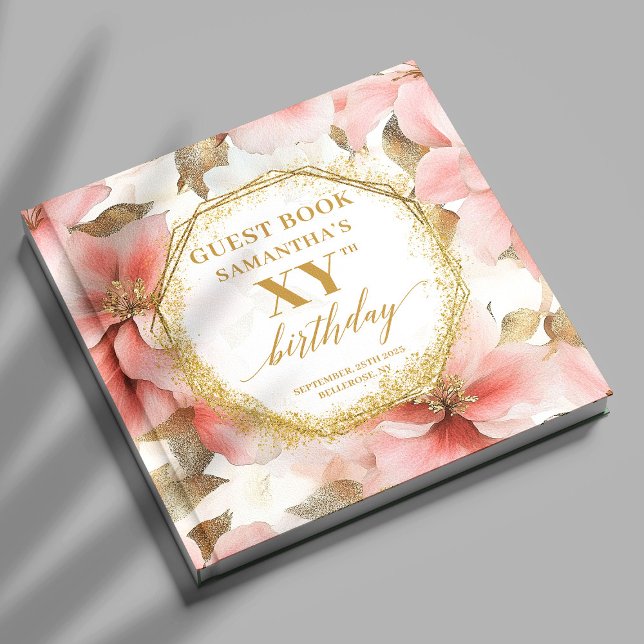 Jovely Blush Gold Floral Anniversaire Livre d'or (Lovely Blush Ivory Gold Floral Birthday Guest Book

)