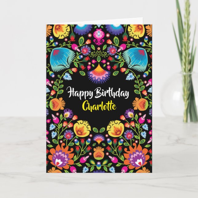 Jovely Folklore Happy Birthday carte pliée (Devant)