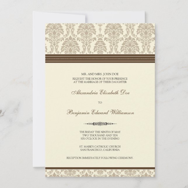 Jovely Mariage damassé Invitation (chocolat/crème) (Devant)