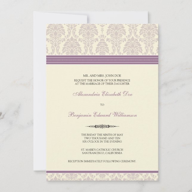 Jovely Mariage damassé Invitation (lilas/crème) (Devant)