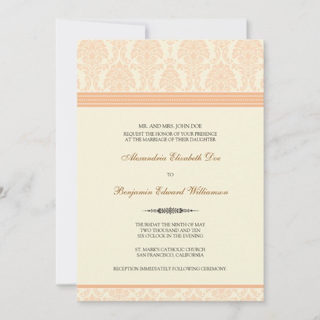 Jovely Mariage damassé Invitation (pêche/crème) (Devant)