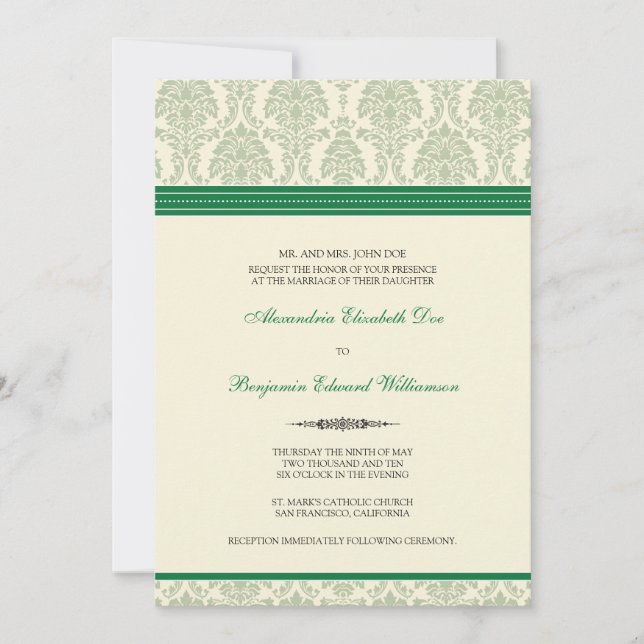 Jovely Mariage damassé Invitation (vert/crème) (Devant)