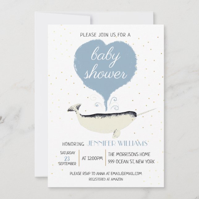 Jovely Narwhal Baby shower Invitation (Devant)