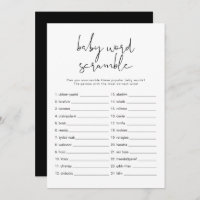 JOVI Black Modern Baby Word Scramble Game Invitati