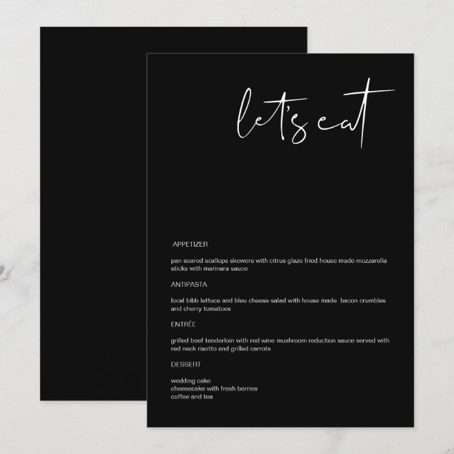 JOVI Edgy Black Modern 5x7" Let's Eat Menu (Front/Back)