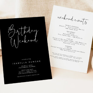 JOVI Edgy Black Modern Birthday Weekend Itinerary Invitation