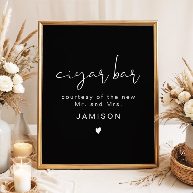 JOVI Edgy Black Modern Wedding Cigar Bar Poster (Creator Uploaded)