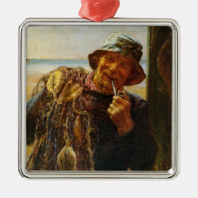 Jovial Fisherman (by Frederick Morgan) Metal Ornament (Front)