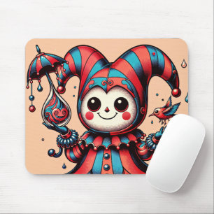 Jovial Jester and Feathered Friend Mouse Pad