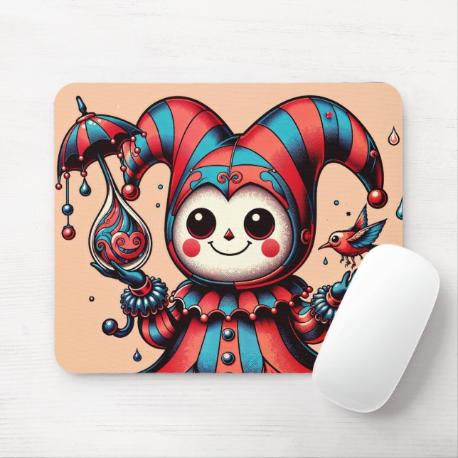 Jovial Jester and Feathered Friend Mouse Pad (With Mouse)