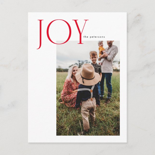 Joy Aligned One Photo Holiday Post Card (Front)