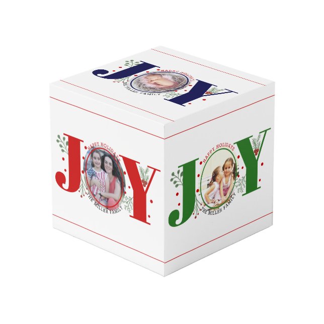 Joy and berries Happy Holidays Christmas photo Cube (Front Angled)