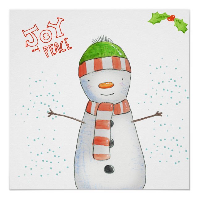 Joy and Peace | Cute Christmas Snowman Poster (Front)