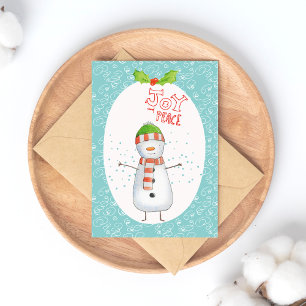 Joy and Peace   Cute Snowman Christmas Holiday Postcard