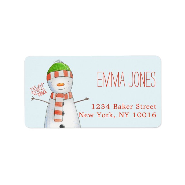 Joy and Peace | Cute Snowman Christmas Label (Front)