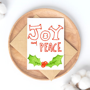 Joy and Peace Holly Leaf Christmas Holiday Postcard