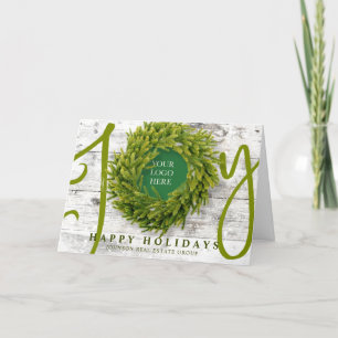 Joy and Pine with Logo Modern Rustic Business Holiday Card