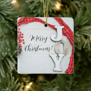 Joy and Ribbon Holiday Collection Ceramic Ornament