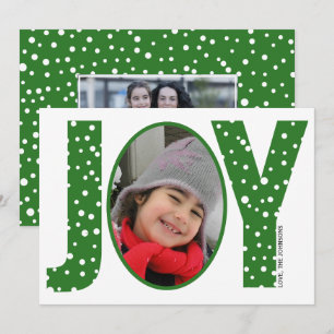 Joy and snow green minimal Christmas photo Holiday Card