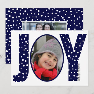 Joy and snow navy blue minimal Christmas photo Holiday Card