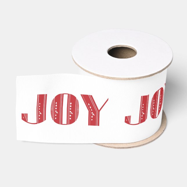 Joy Art Deco Christmas Ribbon in Red White Grosgrain Ribbon (Spool)
