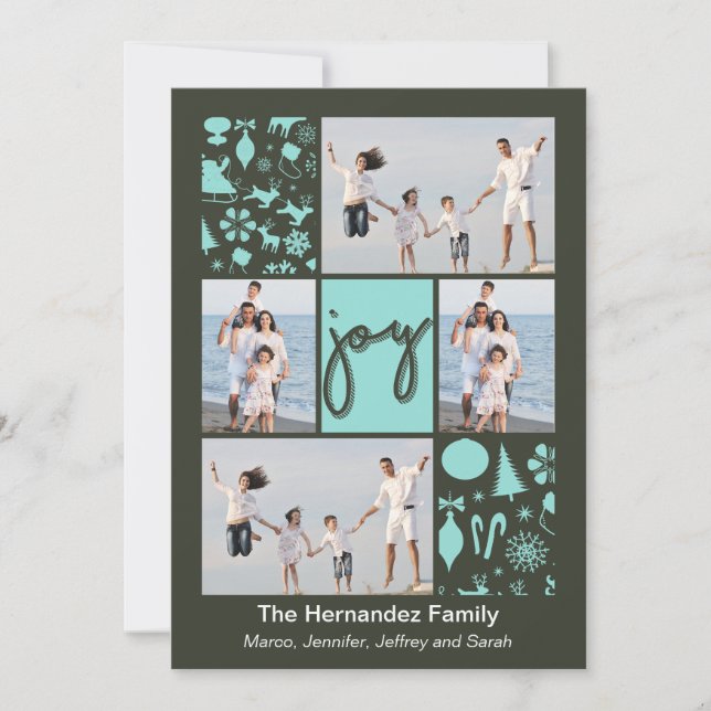 Joy Assorted Christmas Pattern Holiday Photo Card (Front)
