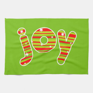 JOY at Christmas, Red & Green Stripes Kitchen Towel