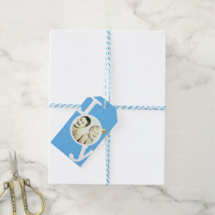 Joy bauble text on sky blue Christmas Holiday Gift Tags