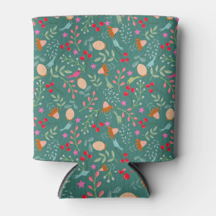 Joy birds Christmas green Can Cooler