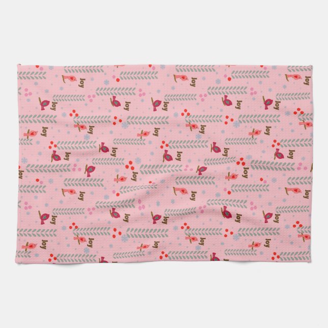 Joy birds Christmas - pink Kitchen Towel (Horizontal)