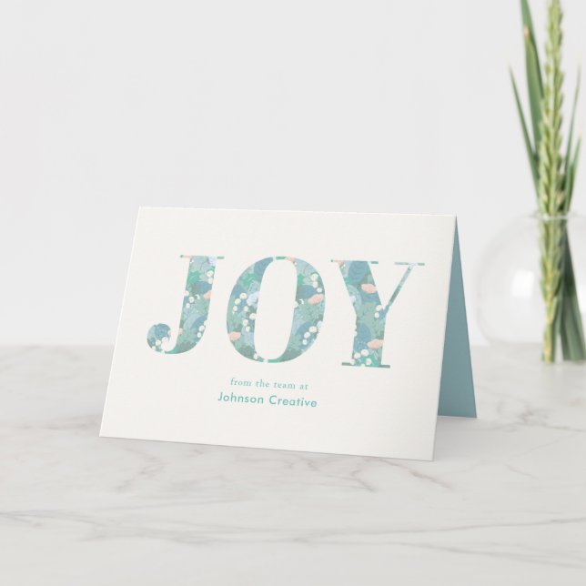 JOY Blue Green Foliage Business Holiday Card (Front)