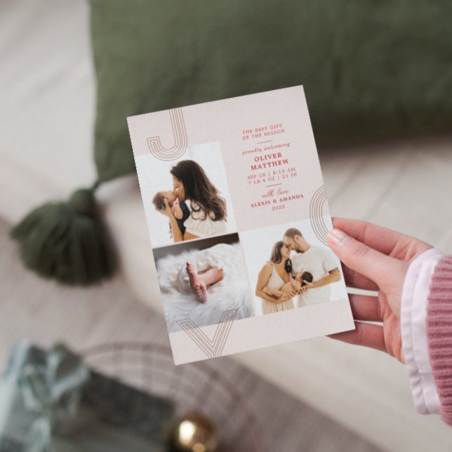 Joy Blush Birth Announcement Gold Foil Holiday (Creator Uploaded)