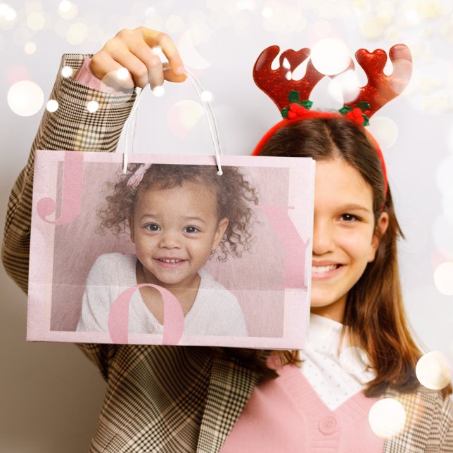 JOY Blush Pink Modern Christmas | Personalized Large Gift Bag (Creator Uploaded)