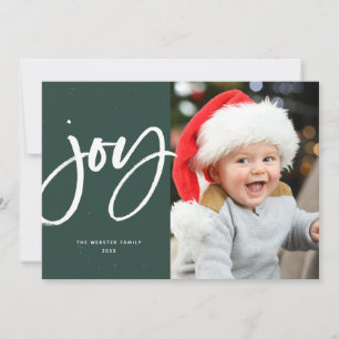 Joy bold green Christmas one-photo Holiday Card