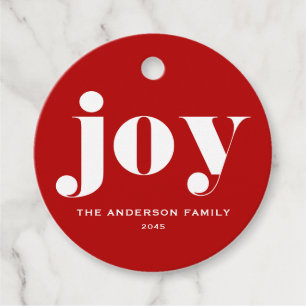 JOY Bold Typography Modern Christmas Red  Favour Tags