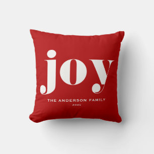 JOY Bold Typography Modern Christmas Red Throw Pillow