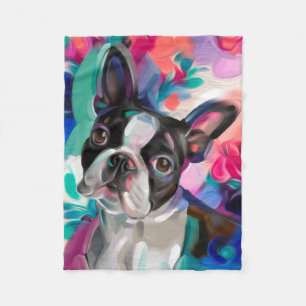 'Joy' Boston Terrier Dog Art fleece blanket