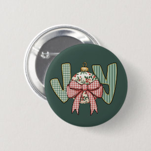 Joy Bow and Ornament Preppy Christmas Holiday 2 Inch Round Button