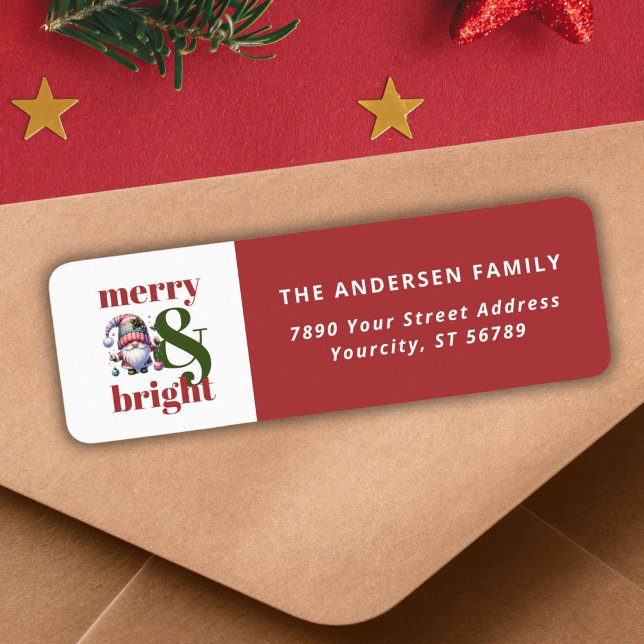 Joy & Bright Red Bold Typography Adresse de retour (Merry & Bright Red Bold Typography Return Address Label)