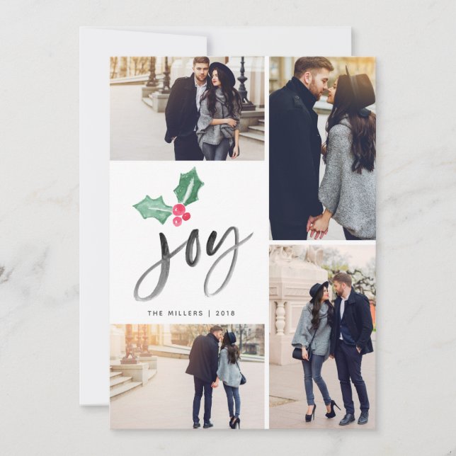 Joy Brush Script Holiday | 4 Cartes photos de Noël (Devant)