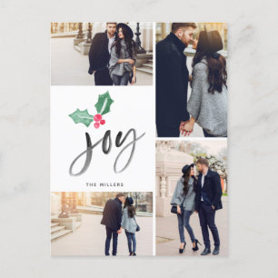 Joy Brush Script Holiday   Christmas 4-Photo Announcement Postcard