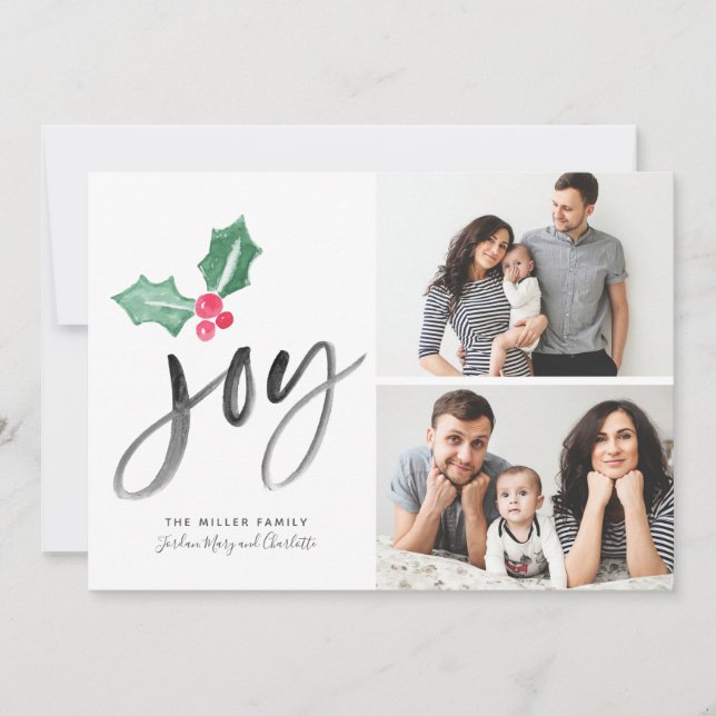 Joy Brush Script Holiday | Noël 2 Cartes photos (Devant)