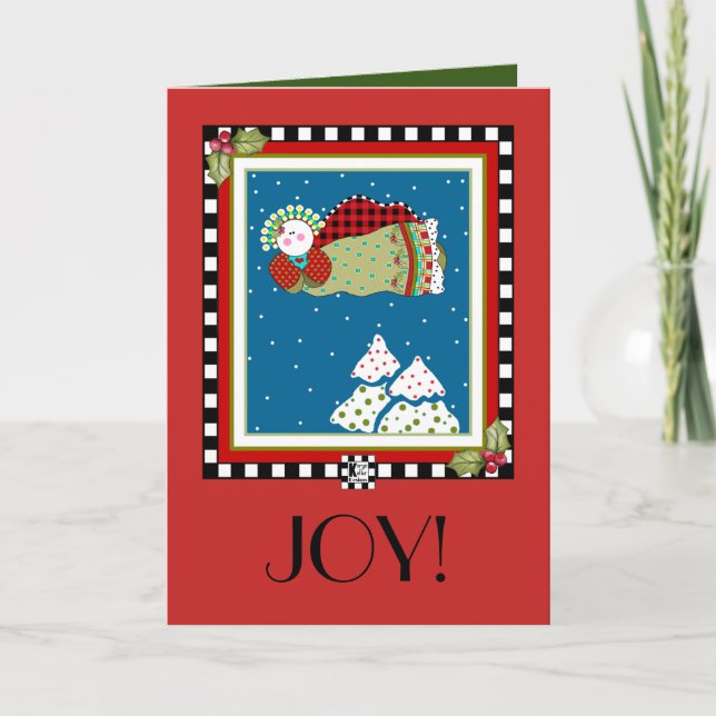 Joy! Buffalo Plaid Angel Card (Front)